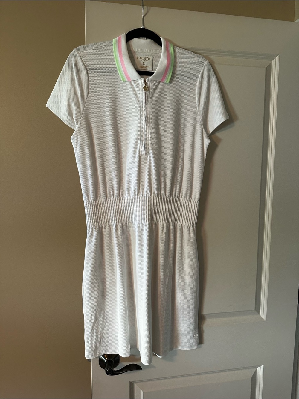 Lilly Pulitzer White love Tennis Dress with Pastel Stripe Collar and shorts